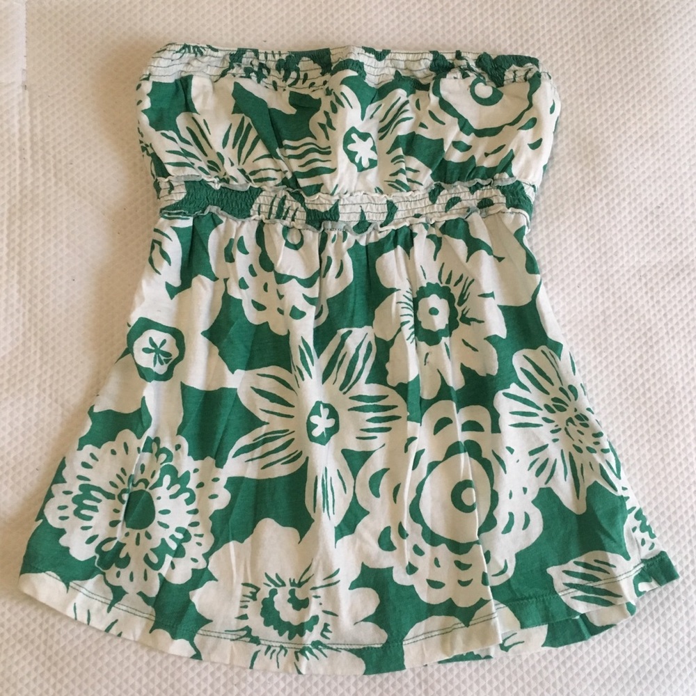 Green Floral Strapless Top
